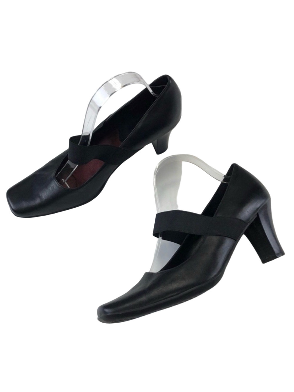 Aerosoles black leather square toe Mary Jane shoes size 10M elastic strap